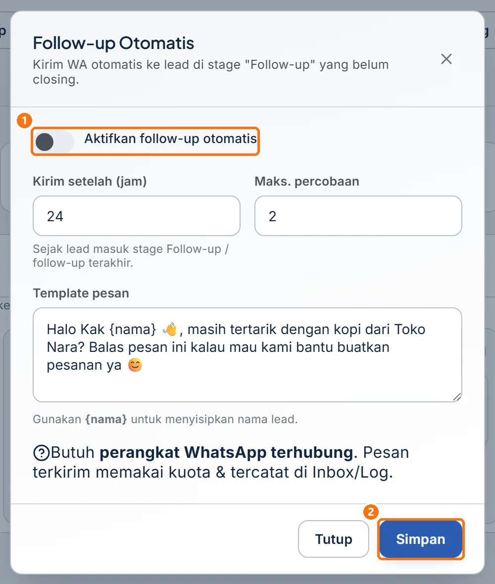 Jendela Follow-up Otomatis dengan sakelar utama mati