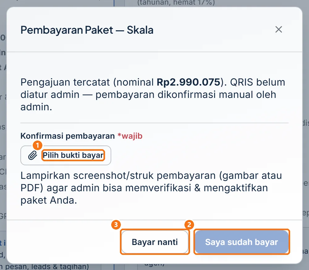 Jendela pembayaran jalur manual