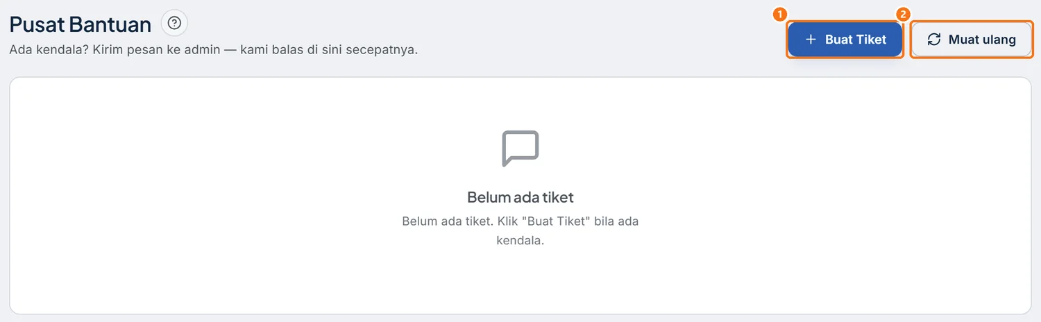 Halaman Pusat Bantuan sebelum ada tiket