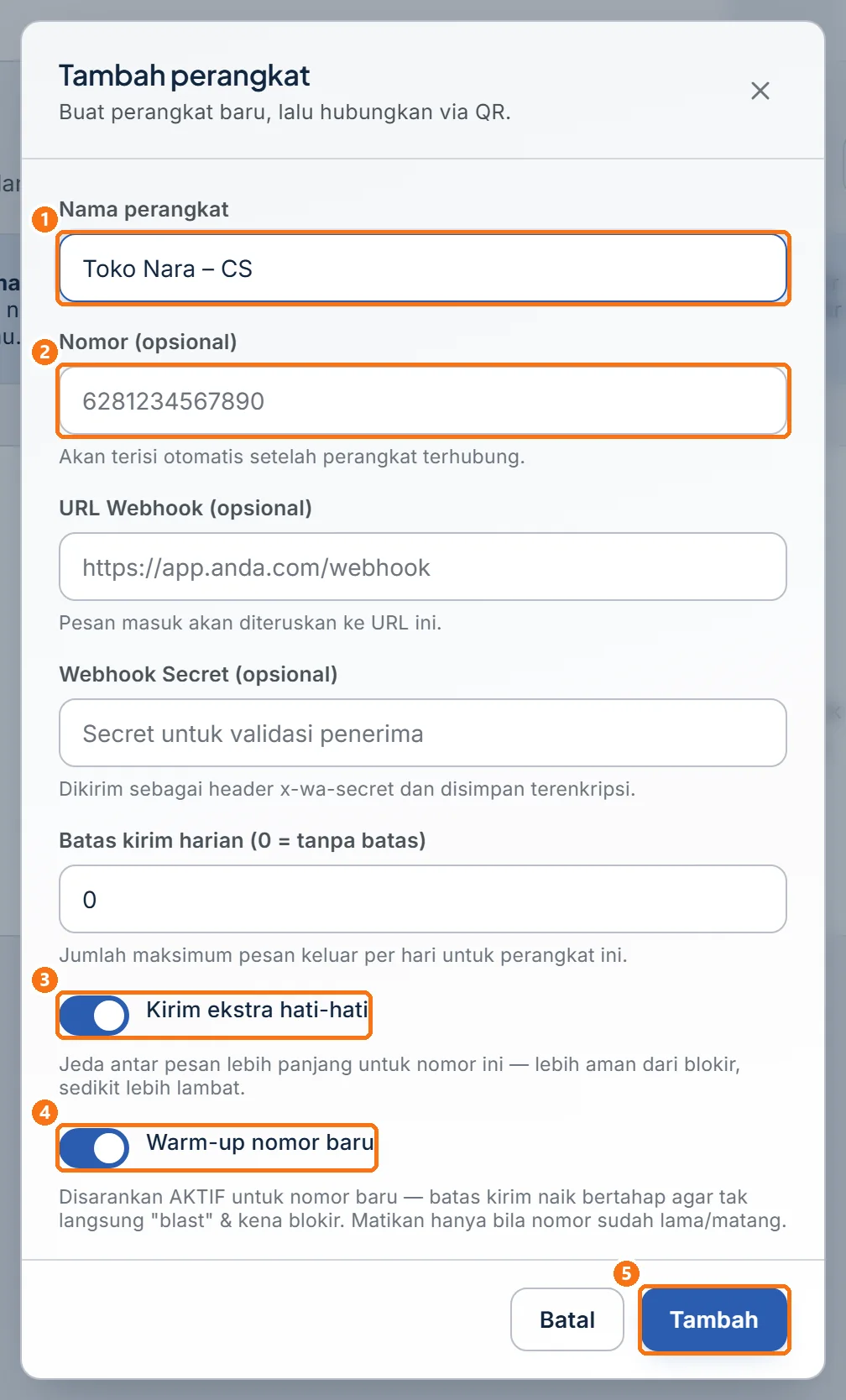 Jendela Tambah perangkat berisi nama perangkat