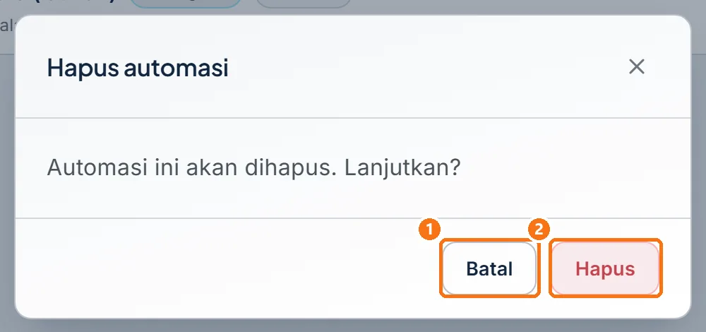 Dialog Hapus automasi dengan tombol Batal dan Hapus
