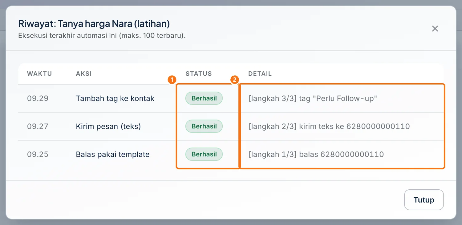 Riwayat eksekusi alur