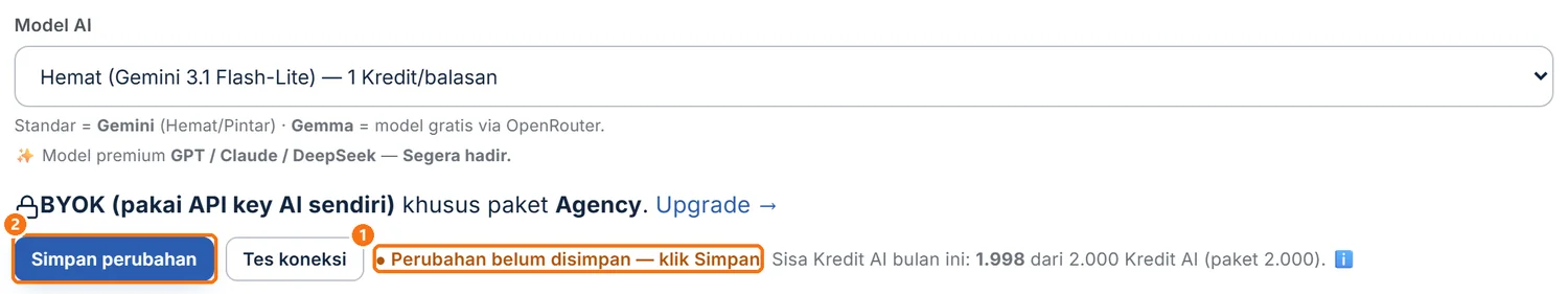 Tanda perubahan belum disimpan dan tombol Simpan perubahan