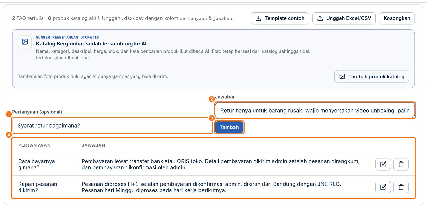 Form tambah manual yang sudah terisi, dengan daftar entri di bawahnya