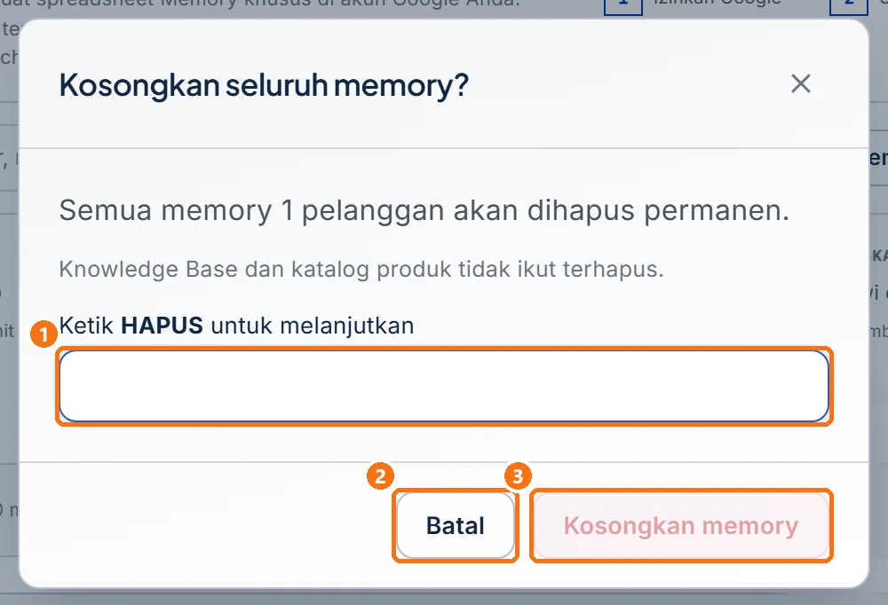 Dialog Kosongkan seluruh memory